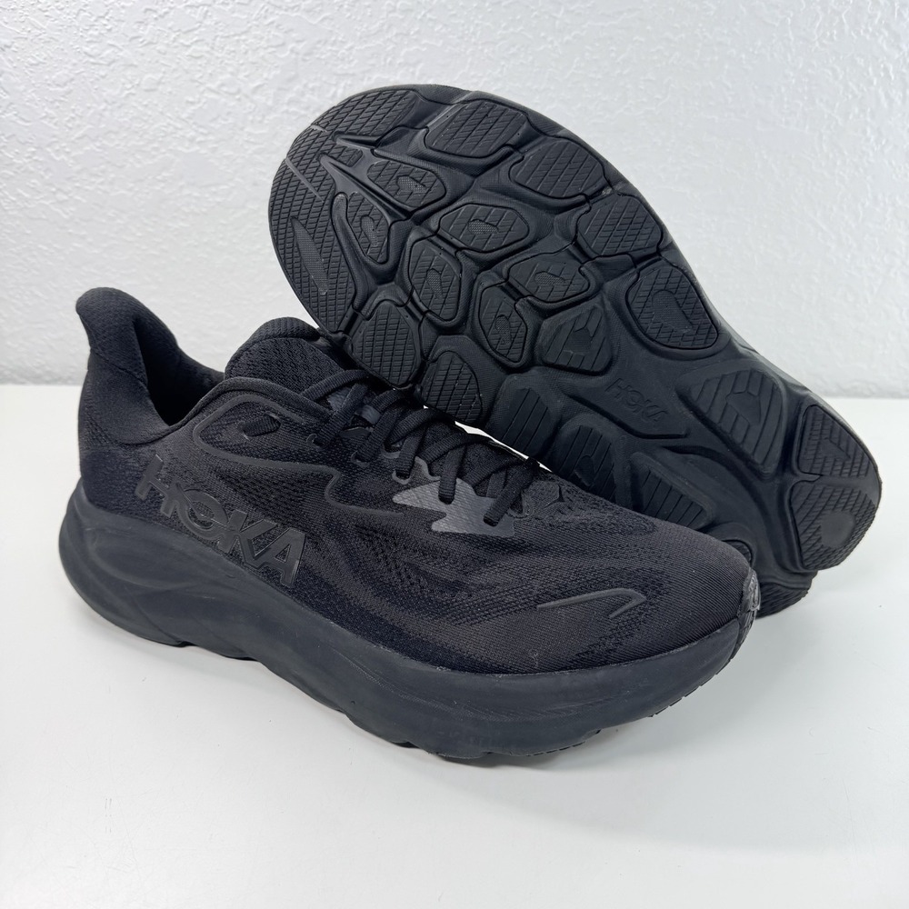 HOKA One One Clifton 10 Mens Size 12.5 2E Wide Triple Black Running Sneakers